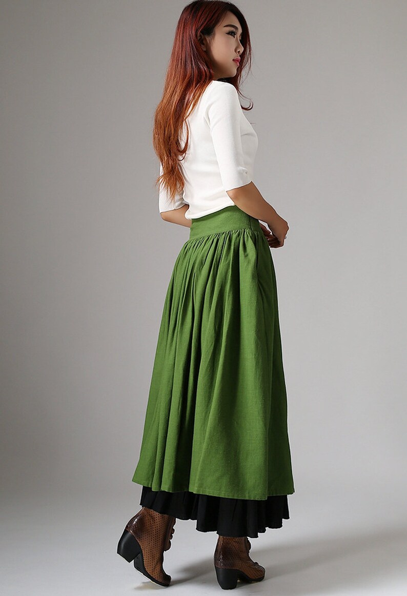 Cotton Linen Maxi skirt TwoLayer ALine Linen skirt Bohemian Etsy