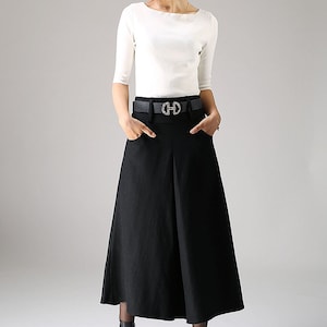 A line Midi skirt, wool skirt, Black skirt, winter skirt, pockets skirts, pleated skirt, woman skirt, warm skirt, custom skirt 1084 black-1084#