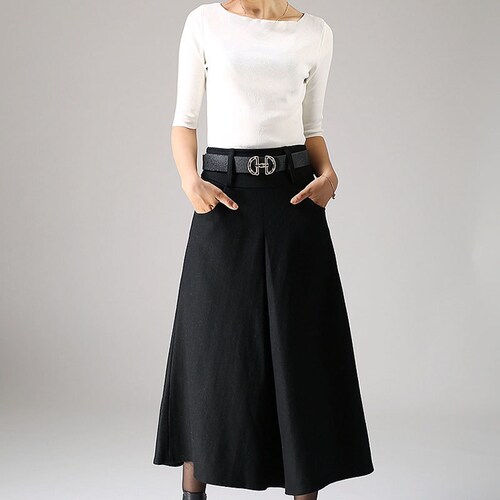 A Line Midi Skirt Wool Skirt Black 
