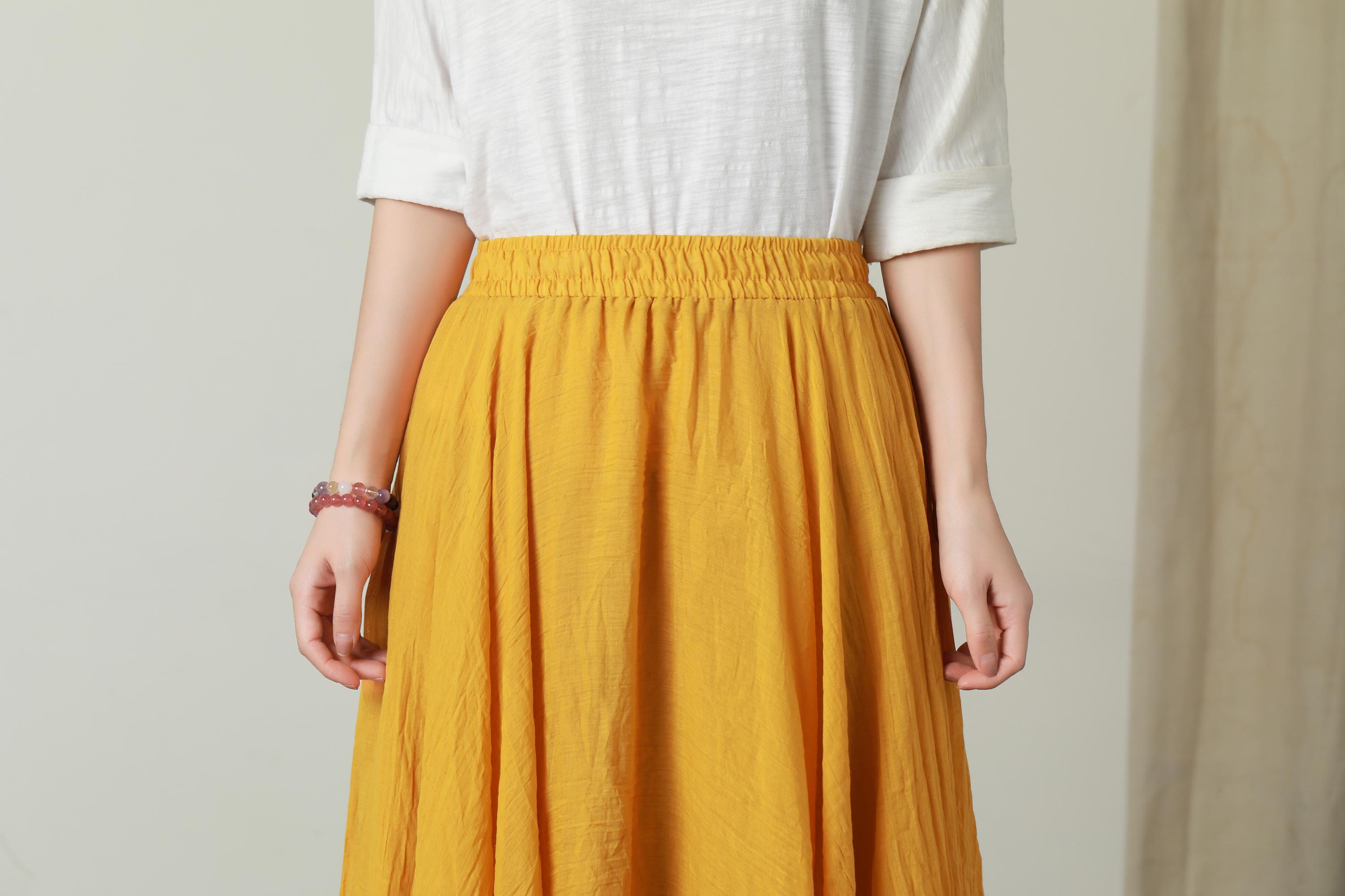 [nuuanu ] / ☆ Lysia Skirt / Yellow Yellow Linen Skirt, Womens Linen Midi Skirt, Button Front