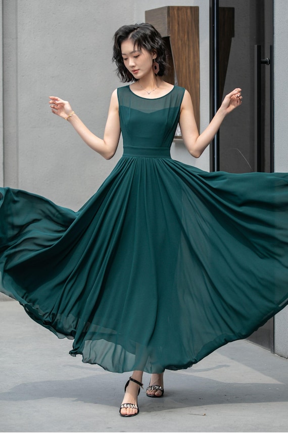 Sleeveless Chiffon Maxi Womens Cape Dress 5861 Emerald Green / Xs Sleeveless Chiffon Maxi Womens Cape Dress 5861 Emerald Green / Xs
