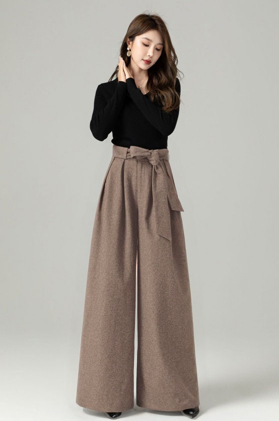 Wool Pants, Wool Palazzo Pants, Winter Wool Pants Women
