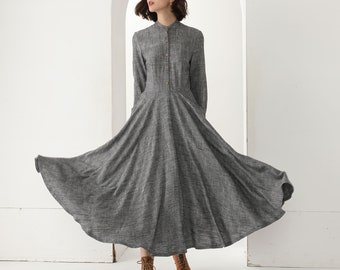 ワンピース GLANSHIRT GREY LINEN DRESS Gray Linen Dress, Long Maxi Dress, Short Sleeves Shift Dress