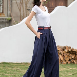 Women's Pleated High Waisted Wide Leg Pants, Belted Palazzo Trousers ...