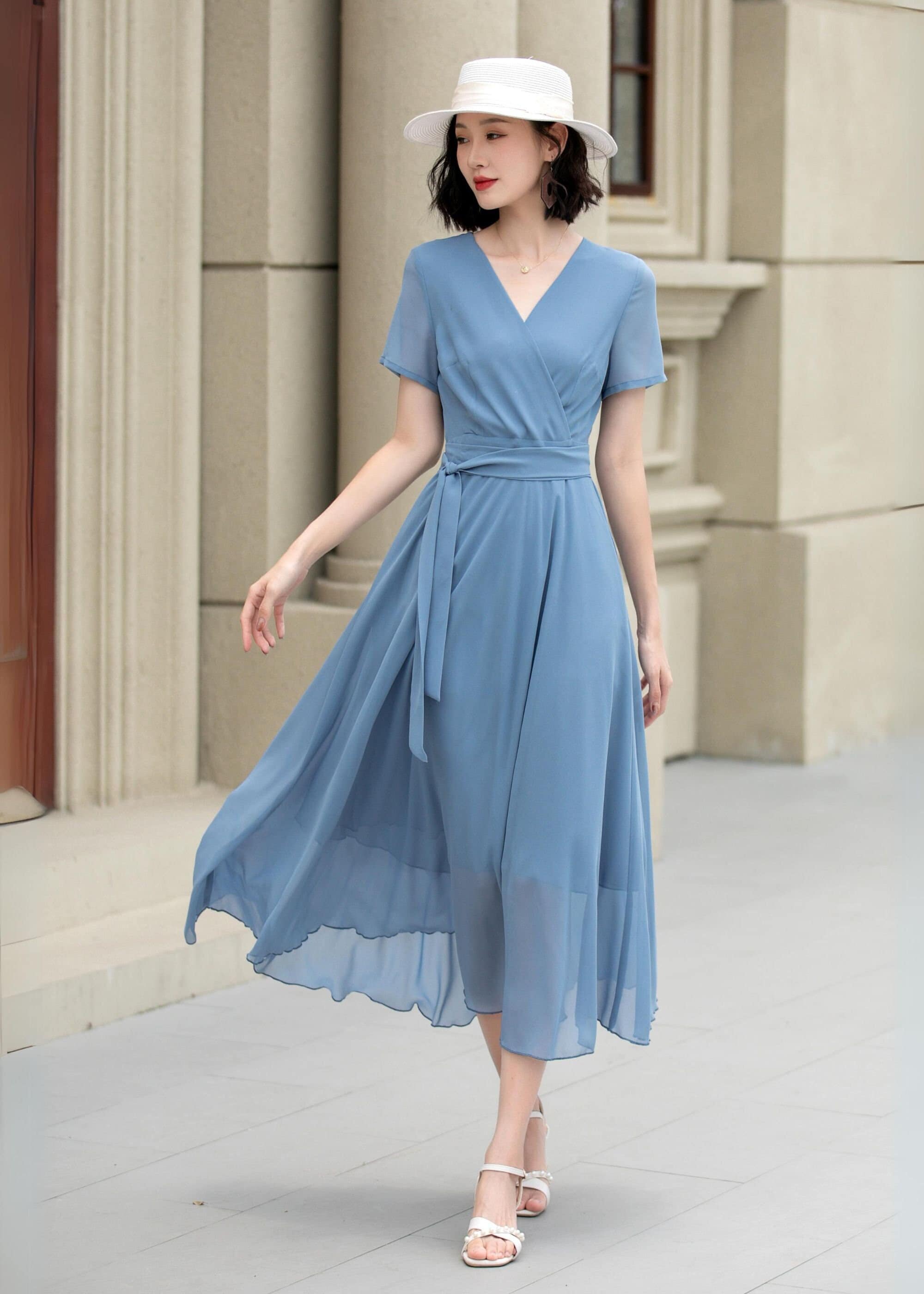 Blue fit and flare prom summer chiffon dress 5206 Blue fit and flare prom summer chiffon dress 5206