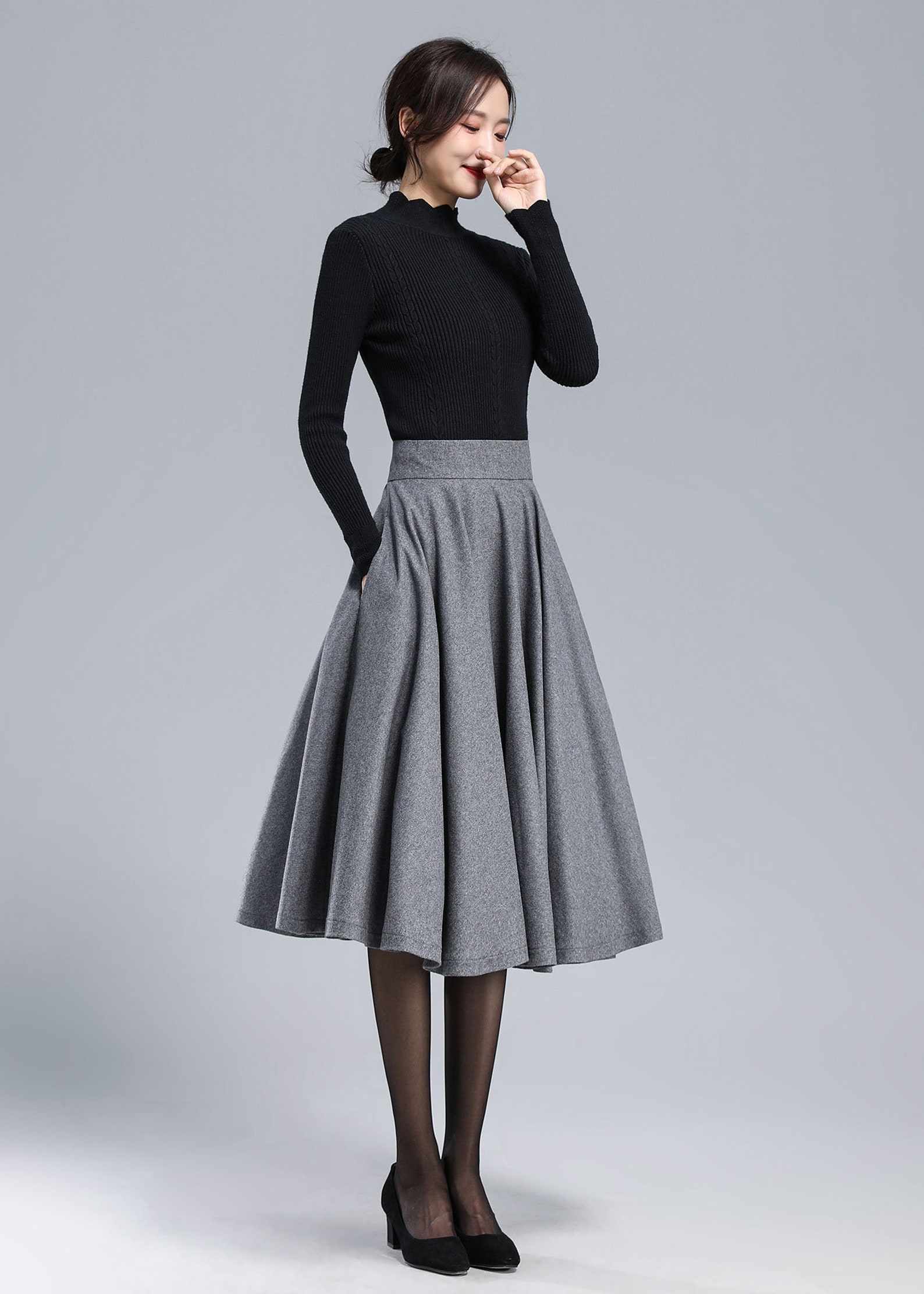 Gray Wool Skirt Wool Circle Skirt Wool Midi Skirt Women - Etsy