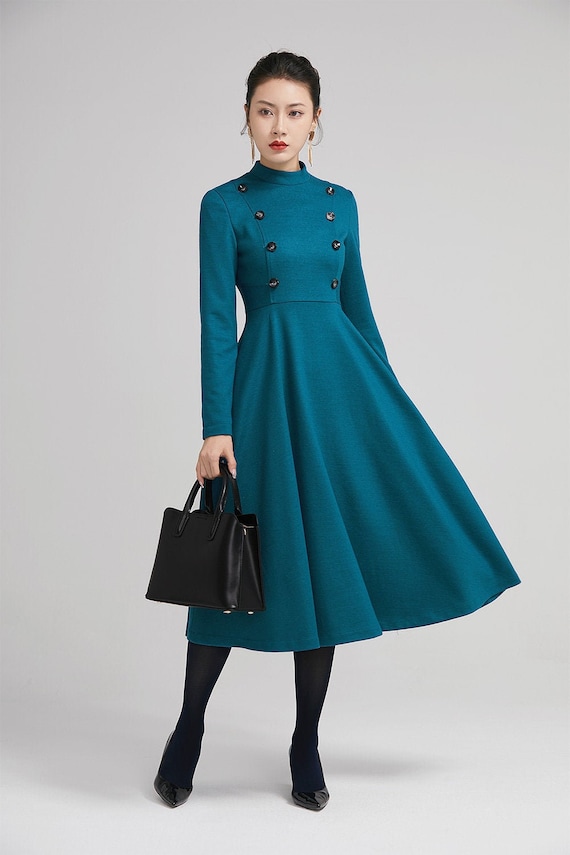 Vintage 1950s Wool Dress With Half-turtle Neck, Midi Wool Dress, Winter  Dress, Fit and Flare Work Dress, Custom Party Dress, Xiaolizi 2232 