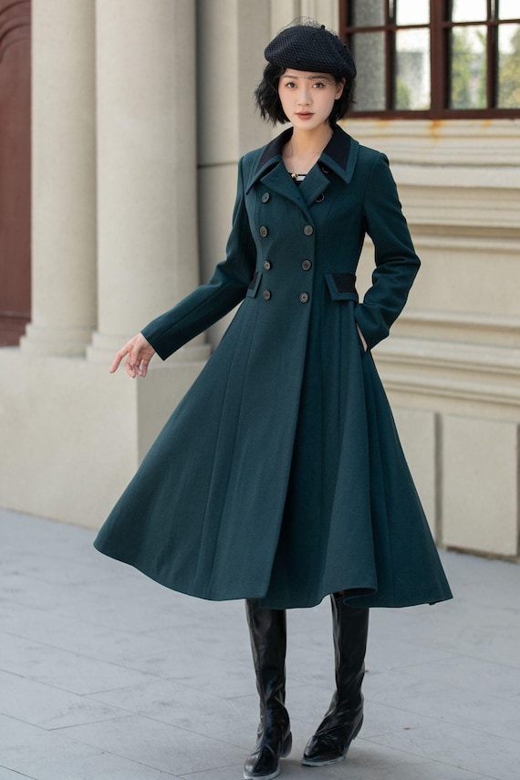 Winter Coat Dark Green Ted Baker Coat Flared Skirt Wool Coat Ted