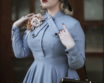 トップス Disassembly Wool Gown Vintage inspired long sleeve wool dress 2267# – XiaoLizi