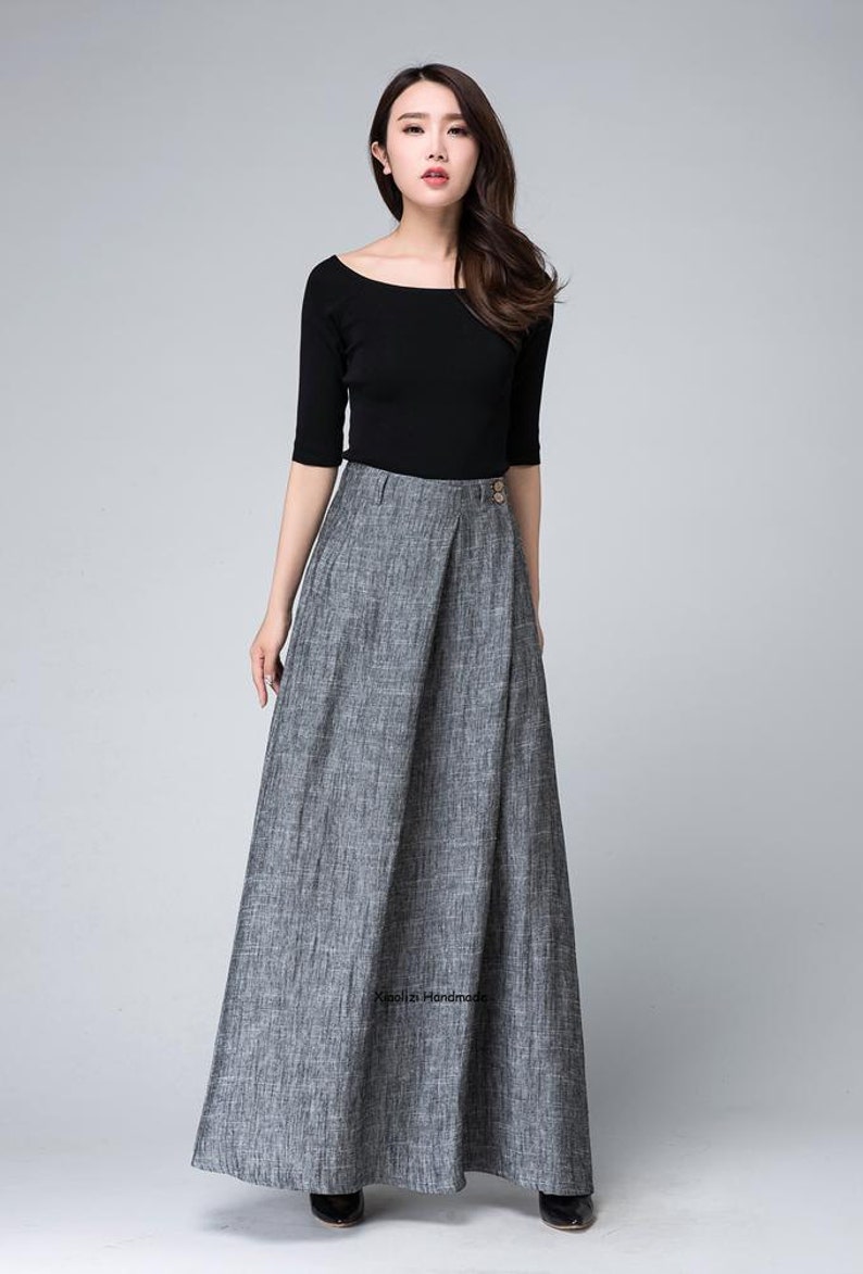 Falda de lino gris falda larga falda de lino verano falda Etsy