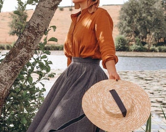Pleated Circle Wool Skirt, Gray Wool Skirt, High Waist Wool