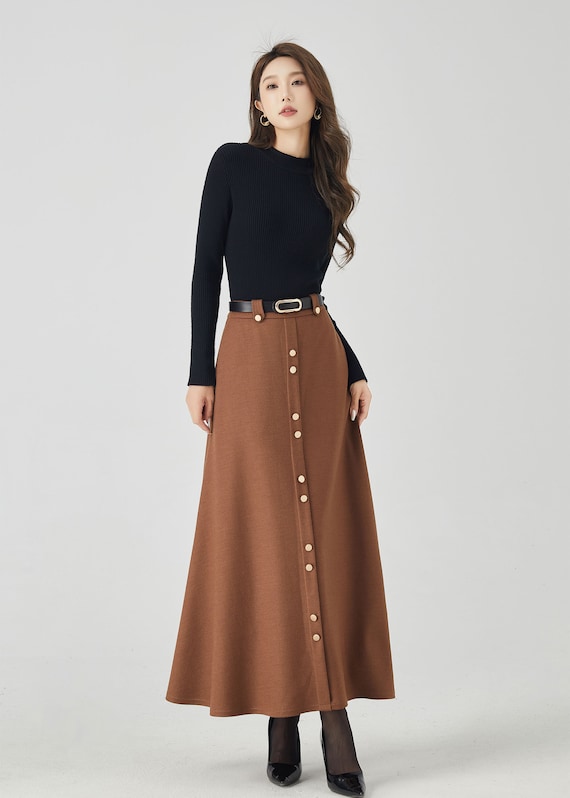 A line maxi brown winter wool skirt 4533 A line maxi brown winter wool skirt 4533