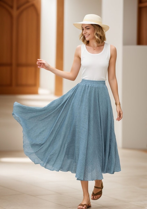 white linen skirt, swing skirt, boho skirt 1675 white linen skirt, swing skirt, boho skirt 1675