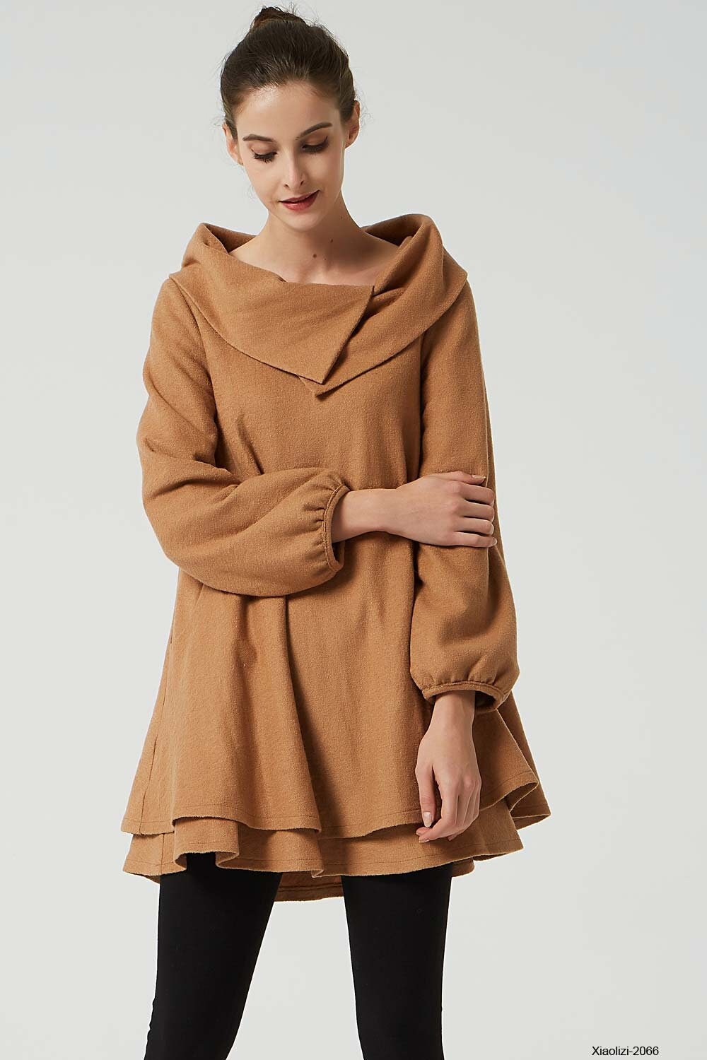 Brown loose fitting wool tunic dress 2066 Brown loose fitting wool tunic dress 2066