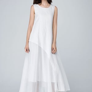 White dress, Plus size dress, Sleeveless dress, Linen dress, Chiffon dress, Women dress, Casual dress, Summer dress, Maternity dress 1577 image 7