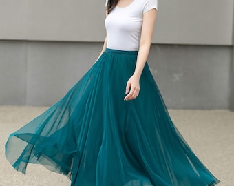Jupe en mousseline de soie, jupe midi en tulle bohème à taille