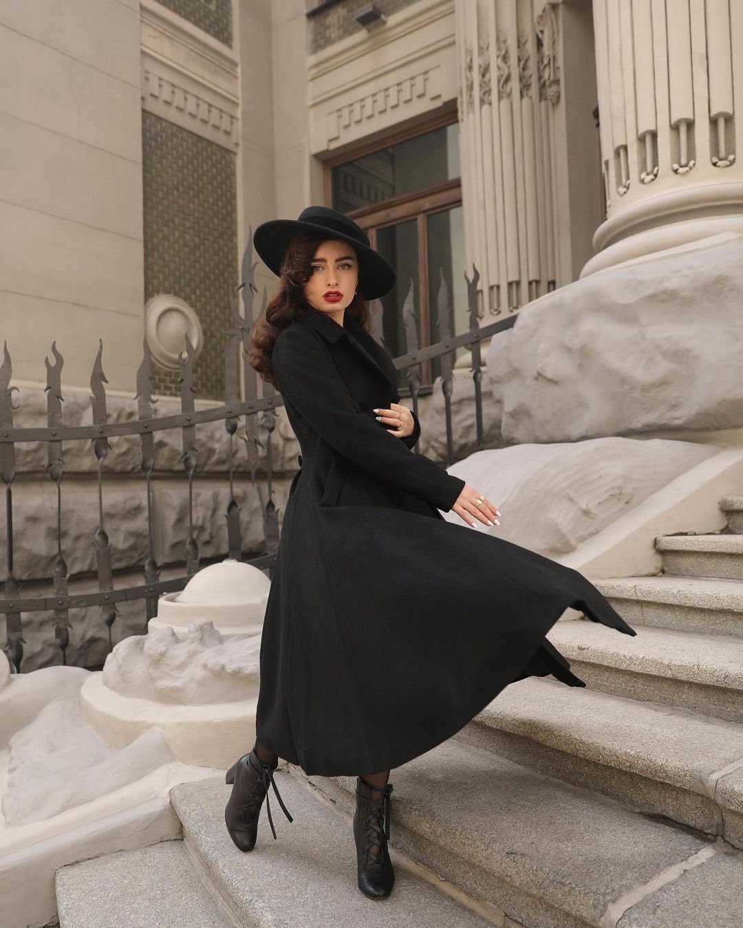 Vintage Inspired Long Wool Coat in Black Winter Fall Wool - Etsy