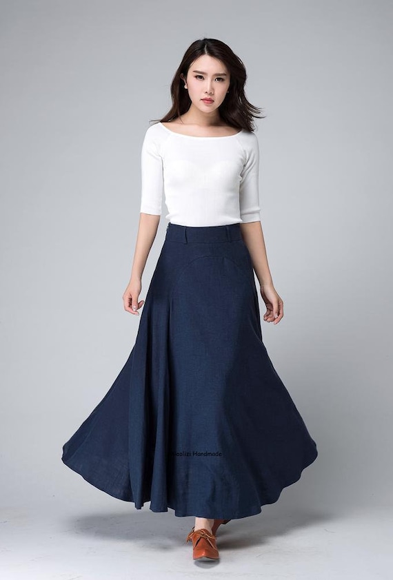Dark blue A line flare maxi skirt 1497# Dark blue A line flare maxi skirt 1497#
