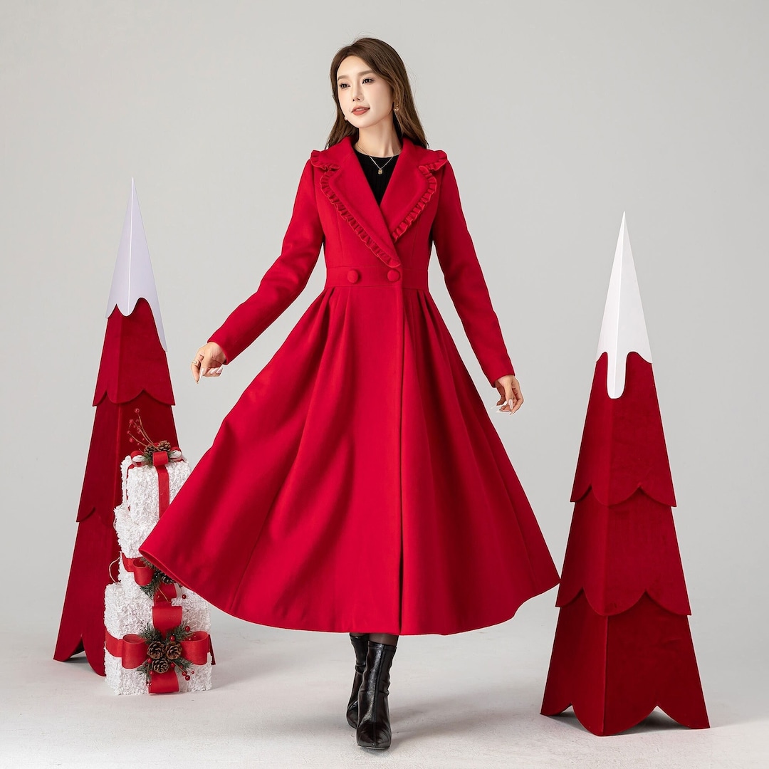【Deuxieme Classe】 Short Gown Coat Vintage Inspired Black Long Wool Princess Coat, Fit and