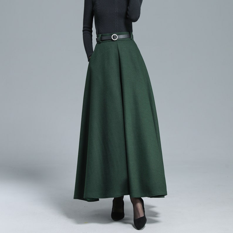 Green Maxi Wool Skirt Women Long Swing Skirt High Waist Full | Etsy