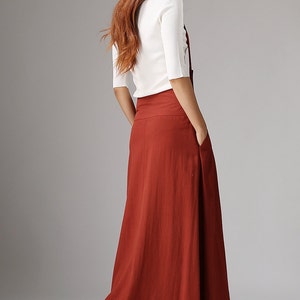 Linen Suspender Skirt Women, High Waisted Maxi Skirt with Pockets, Red Skirt, Custom Made Skirt, Casual Linen Skirt, Summer Fall Skirt 1035 image 5