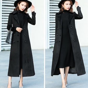 Black Wool coat, Double breasted wool coat, Long wool coat for winter, Long sleeves wool coat, Autumn winter coat, custom made coat 2461 image 2