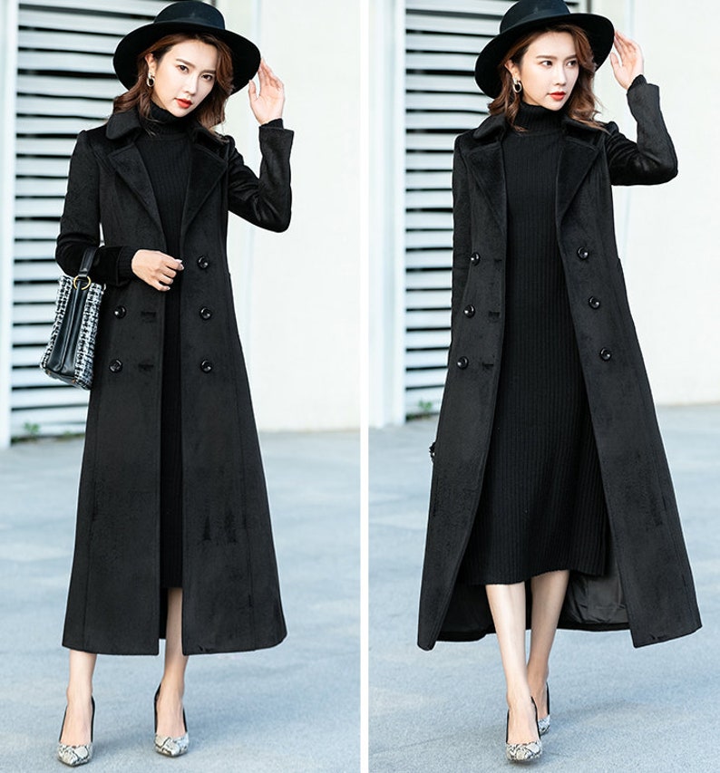 Black Wool coat, Double breasted wool coat, Long wool coat for winter, Long sleeves wool coat, Autumn winter coat, custom made coat 2461 image 2
