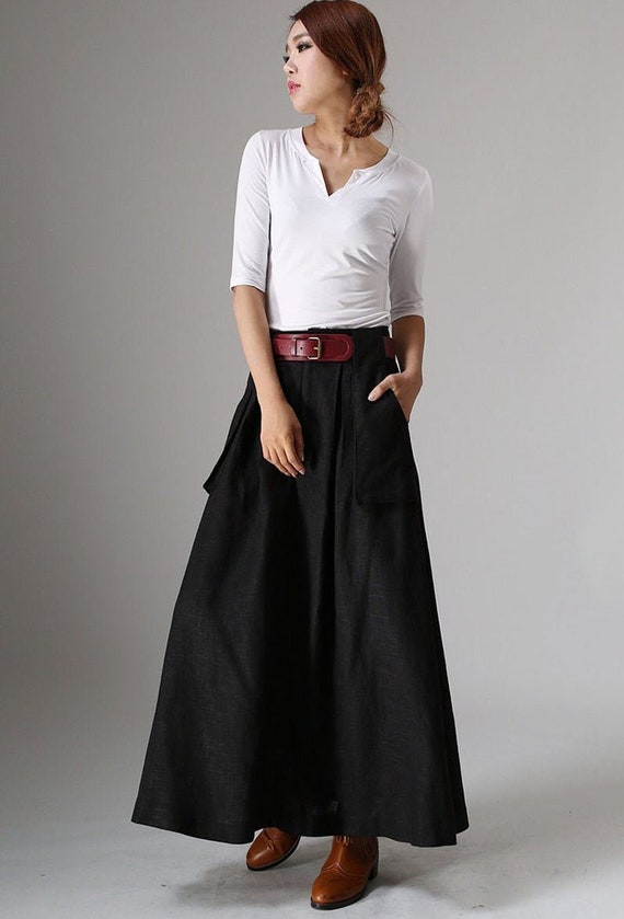 A Line Maxi Skirt With Big Pocket, Long Linen Skirt, Linen Skirt