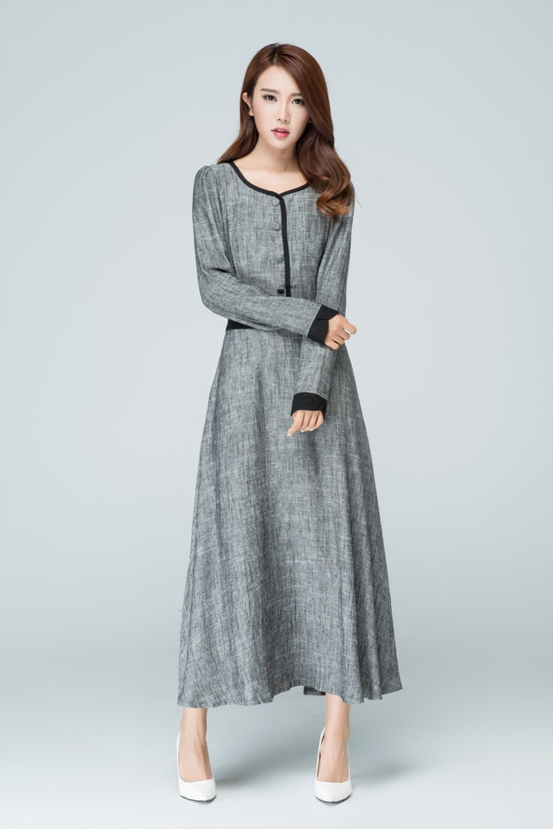 grey linen maxi dress