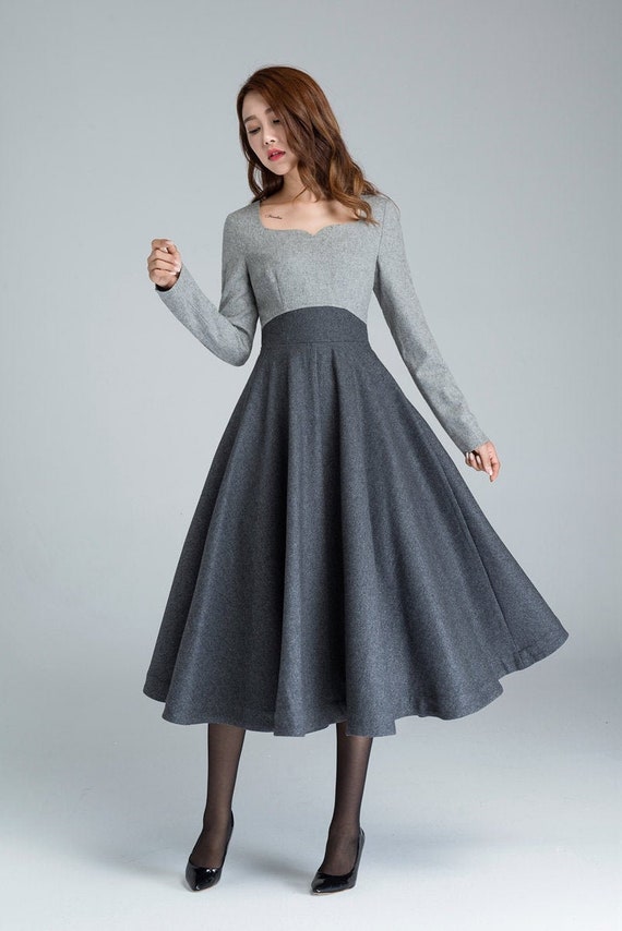 1950s Grey Fit and Flare Wool Dress, Womens Dresses, Winter Dress Vintage,  Midi Dress, Designer Dress, Patchwork Dress, Custom Dress 1615 -  Canada