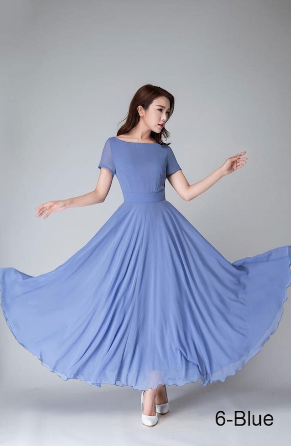 blue chiffon dress