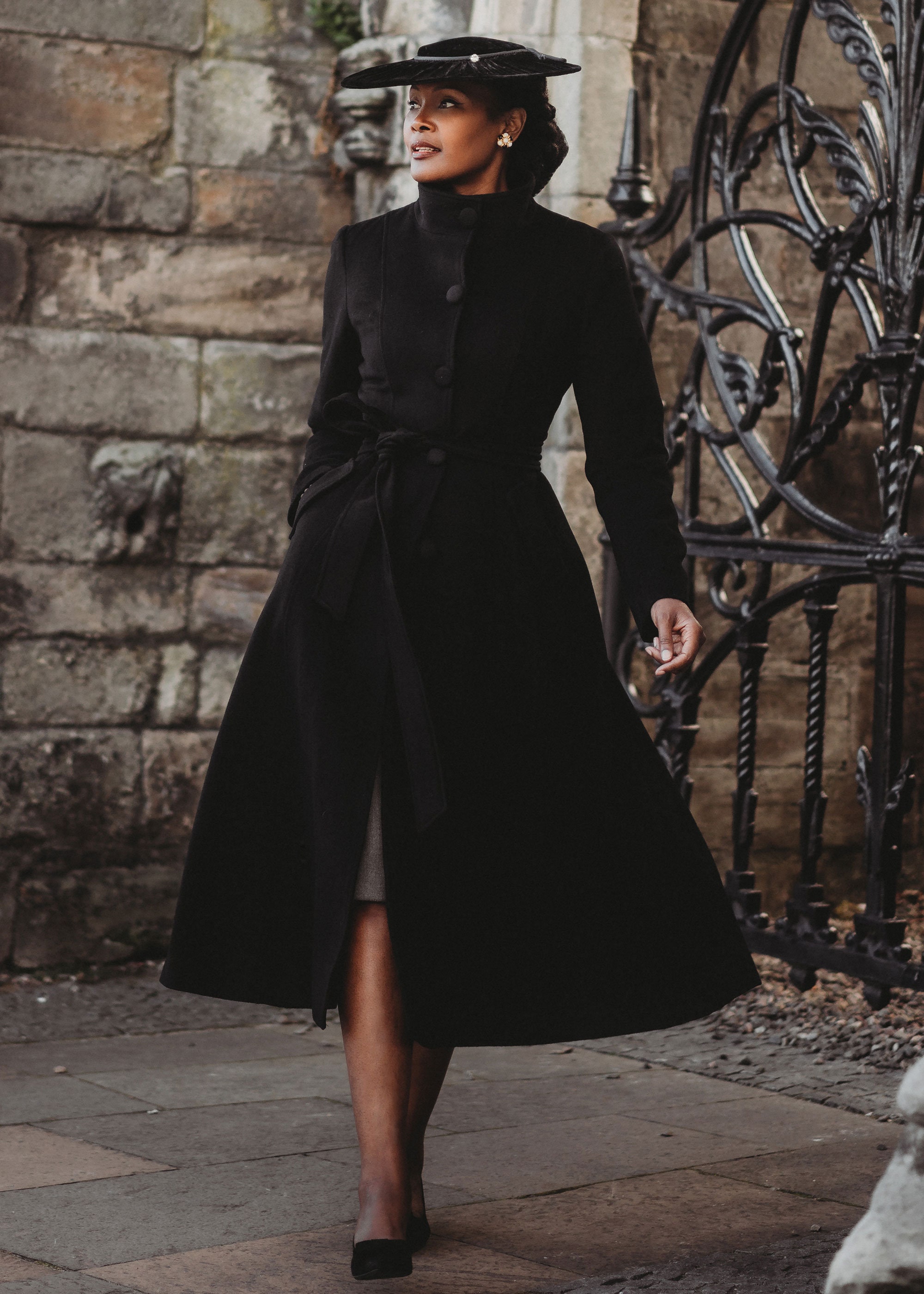 Black Wool Coat Women, Long Belted Coat, Single Breasted Black Wool Coat Women, Long Belted Coat, Single Breasted