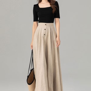 Linen Skirt, Long Skirt, Maxi Skirt, Beige linen Skirt, A-Line Linen Skirt, Swing Skirt, Women Linen Skirt, High Waist Skirt, Xiaolizi 4931 image 7