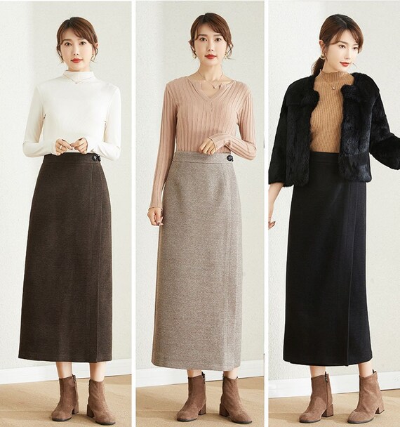 Wool Wrap Skirt, Beige Long Wool Skirt 3862 Wool Wrap Skirt, Beige Long Wool Skirt 3862