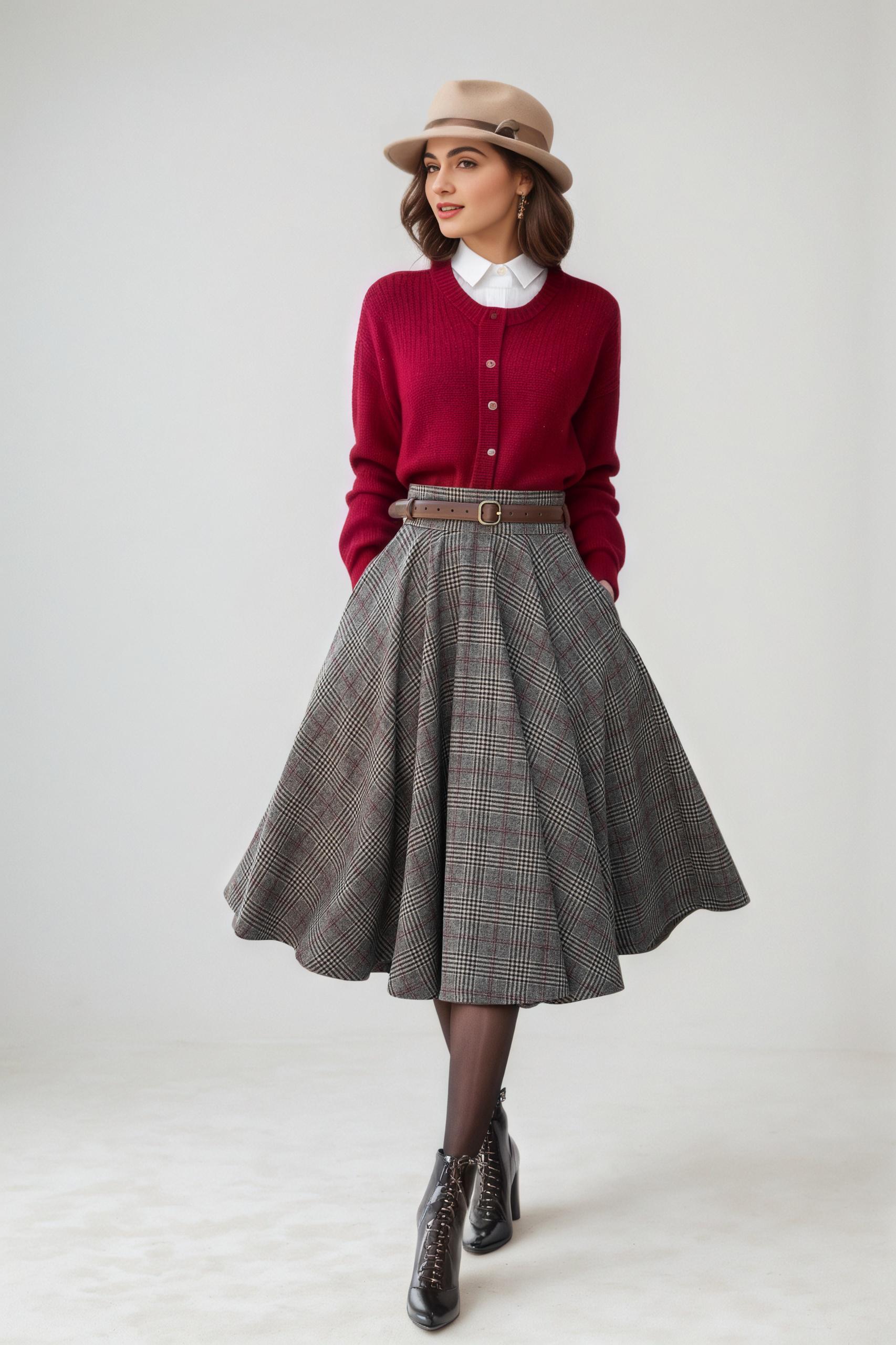 Plaid wool skirt, Wool womens skirt, Wool Circle Skirt, Wool long skirt, Winter Skirt, High Waist Skirt, Wool tartan skirt, Xiaolizi 5306