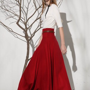 Maxi Linen Skirt With Belt Red Vintage Skirt Womens Skirt - Etsy