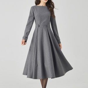 Gray Wool Dress, Midi Wool Dress, Swing Long Wool Dress for Women, Fit ...