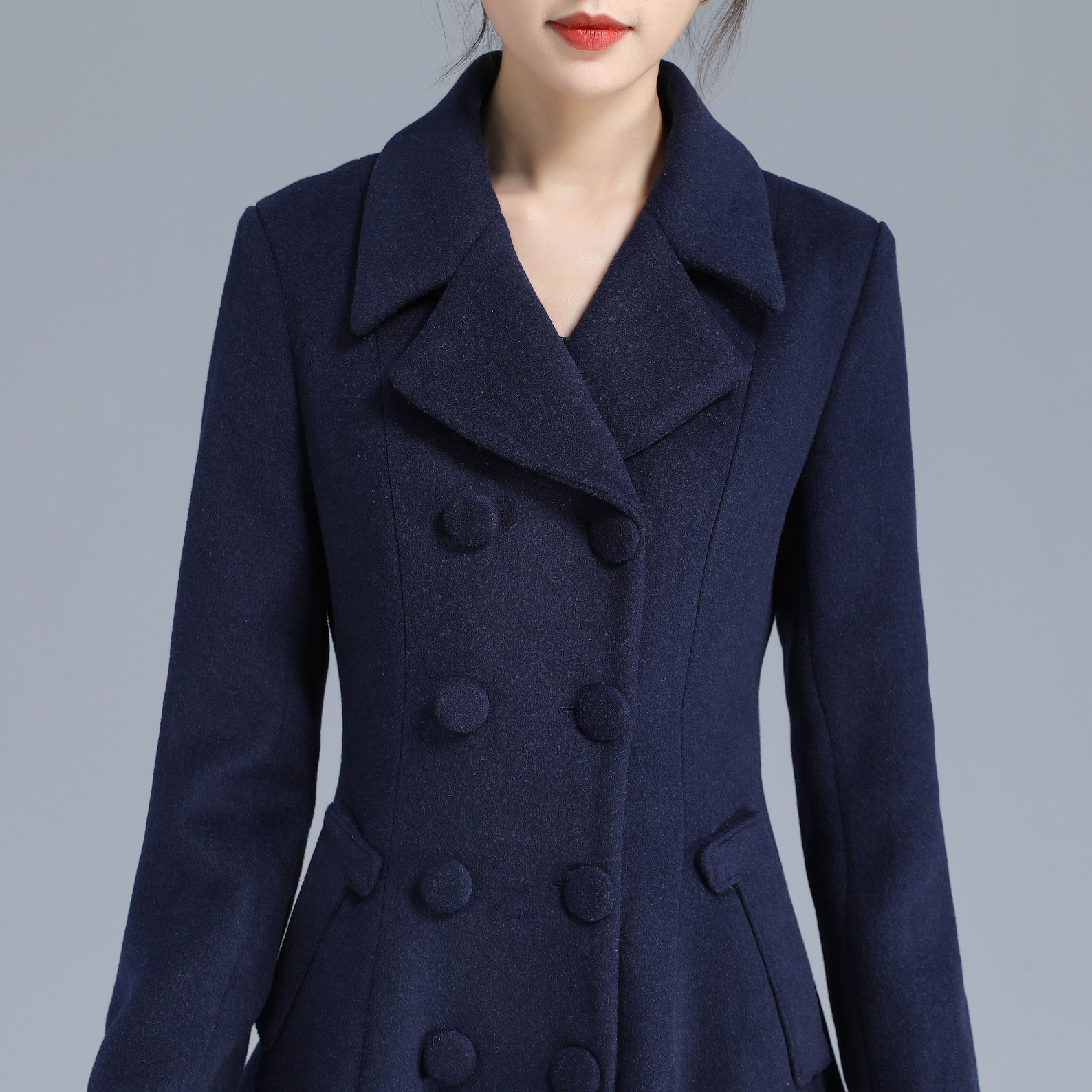 Women's coat wool double-breasted elegant long sleeve