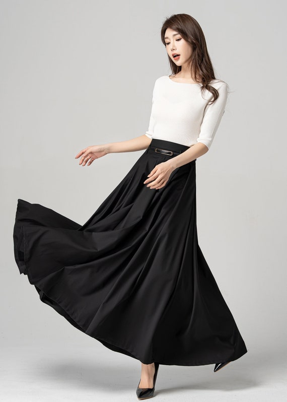 Black Swing Skirt, Pleated Maxi Skirt, Womens Long Skirt, Summer Skirt With  Pockets, High Waisted Skirt, Custom Made Skirt, Xiaolizi 4189 
