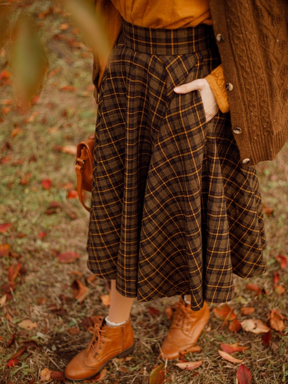 Midi Wool Plaid Circle Skirt For Women 4733 Midi Wool Plaid Circle Skirt For Women 4733