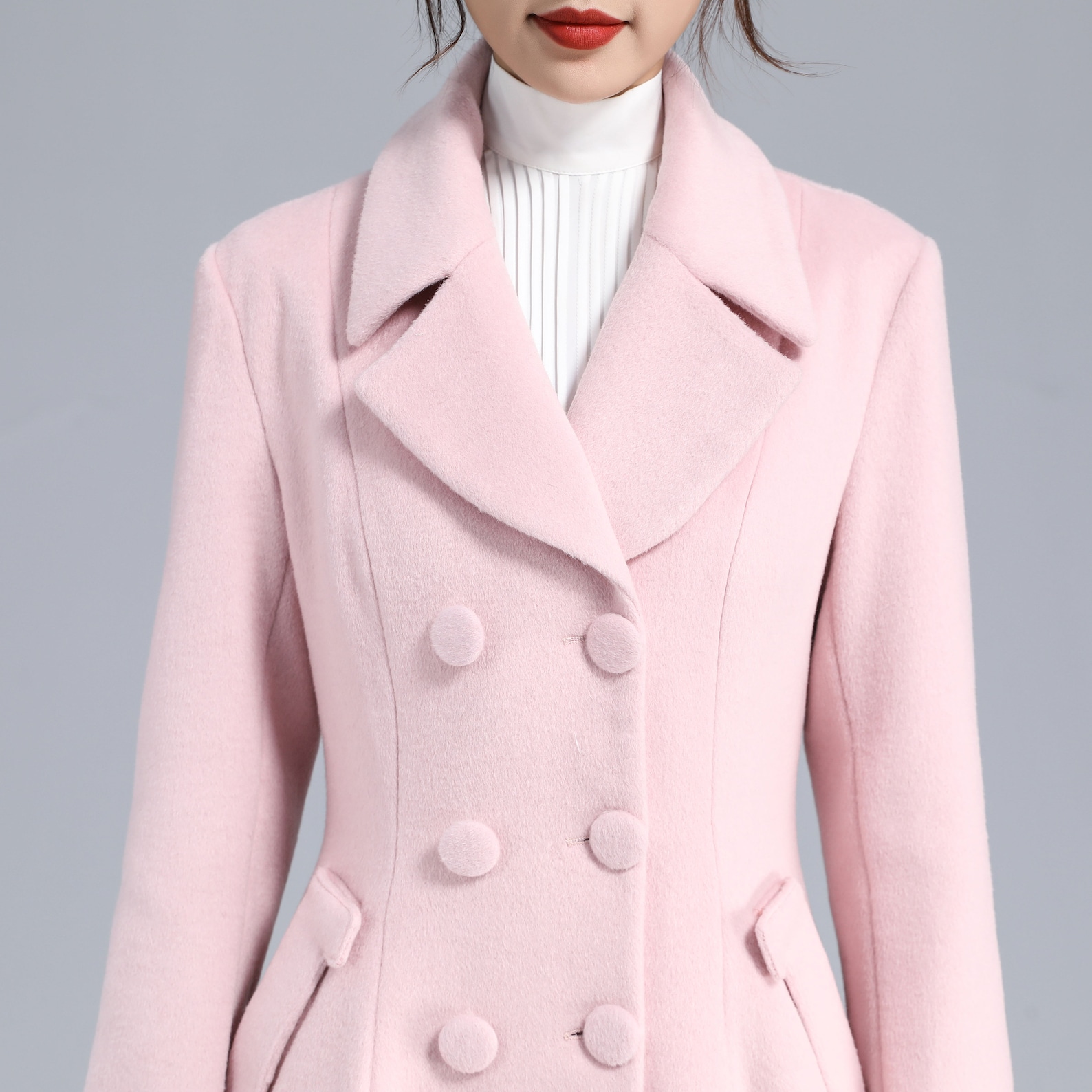 Retro Pink Wool Coat Women Winter Coat Fit and Flare Coat Etsy