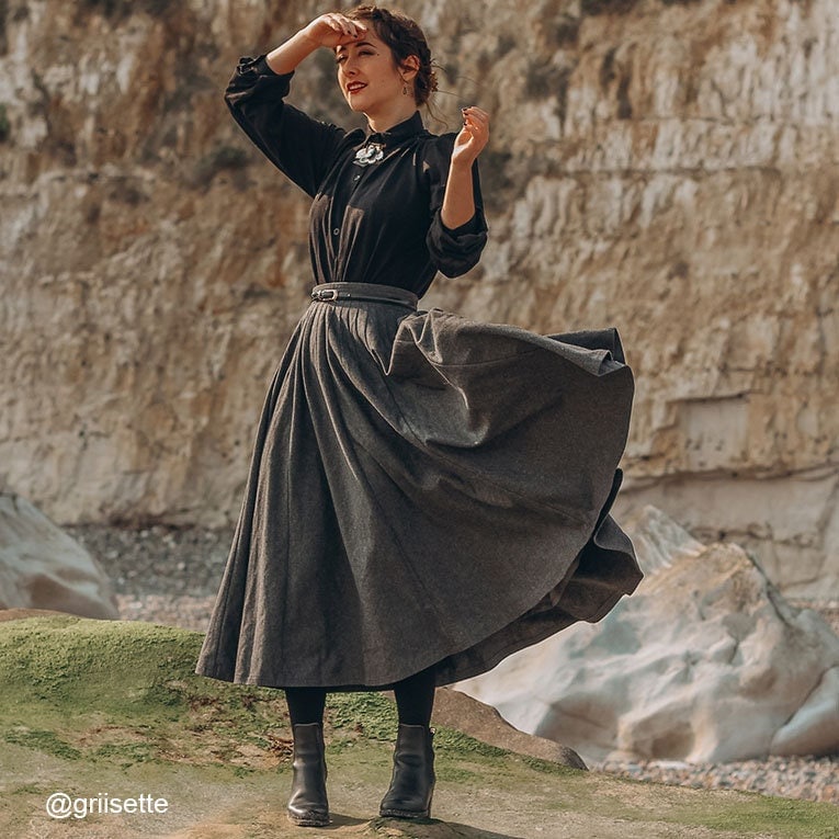 Pleated Circle Wool Skirt, Gray Wool Skirt, High Waist Wool Skirt