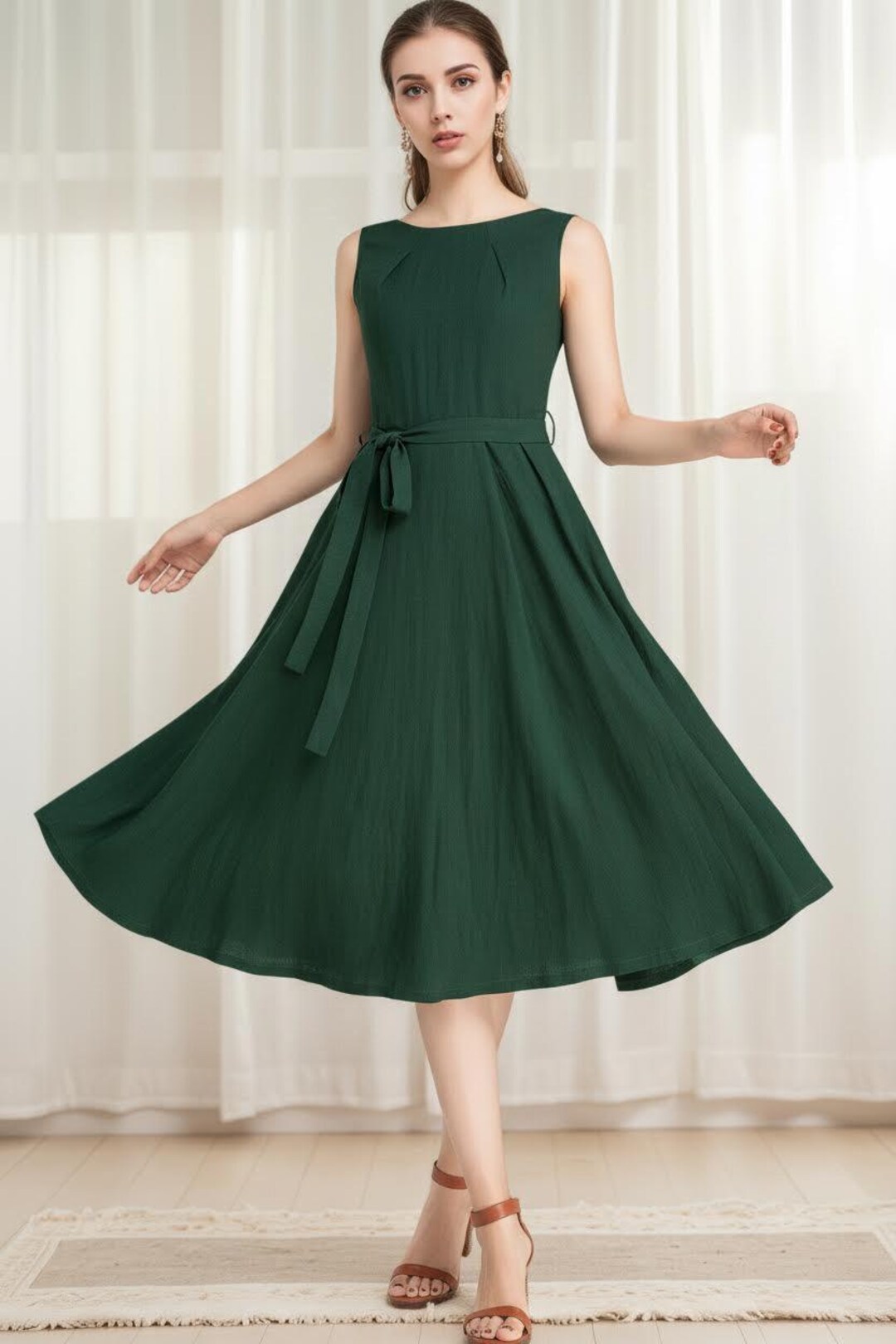 Linen Summer Maxi Dress | Xs Green Xiaolizi Handmade 50s Sleeveless Swing Midi In Blue 2347 Handmade By Xiaolizi Linen Summer Maxi Dress | Xs Green Xiaolizi Handmade 50s Sleeveless Swing Midi In Blue 2347 Handmade By Xiaolizi