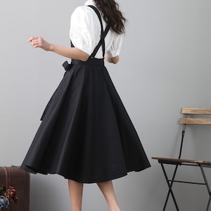 Black Pinafore Dress, Suspender Dress, Midi Dress for Women, Fit and ...