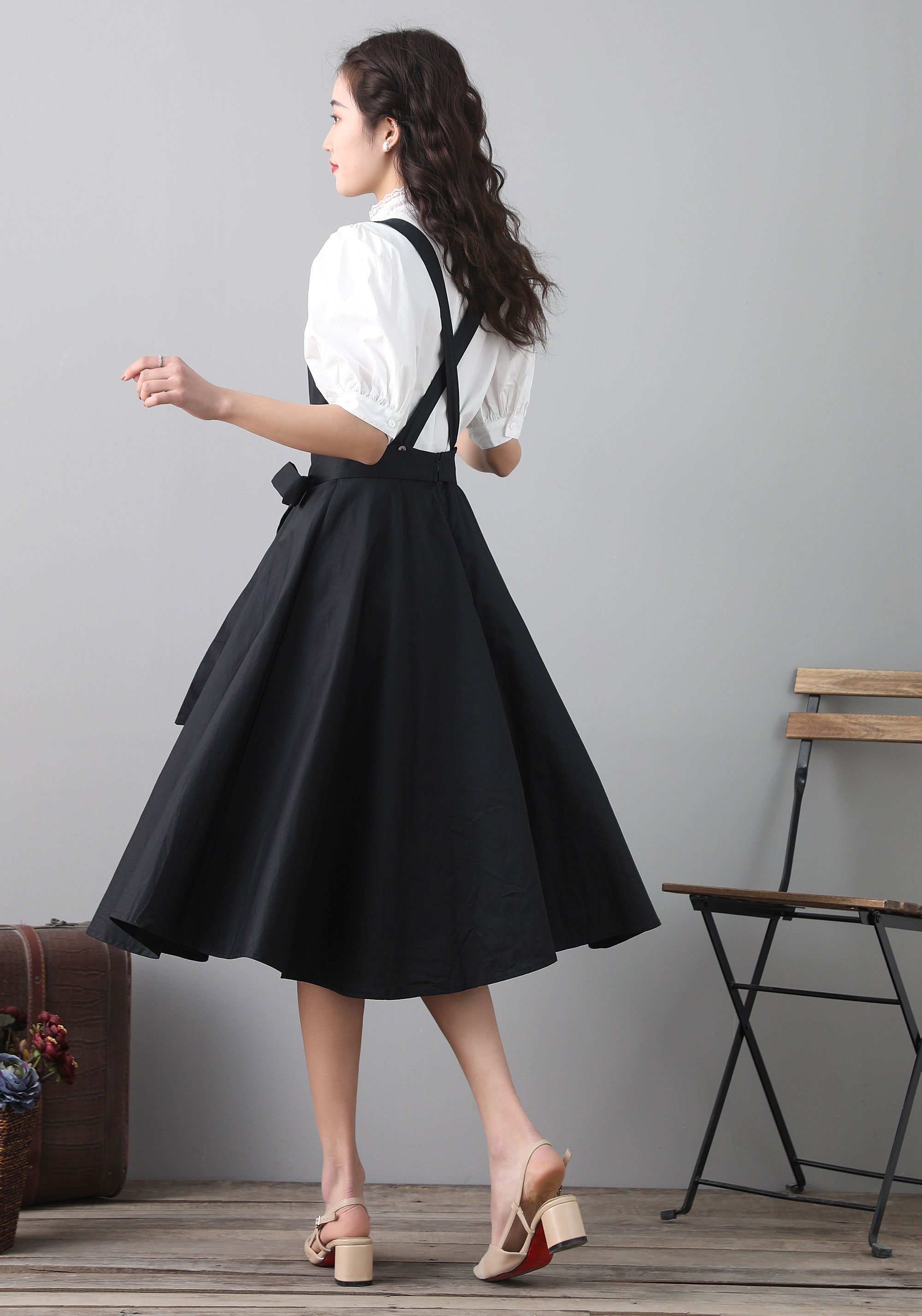 Black Pinafore Dress Suspender Dress Midi Dress for Women | Etsy Australia
