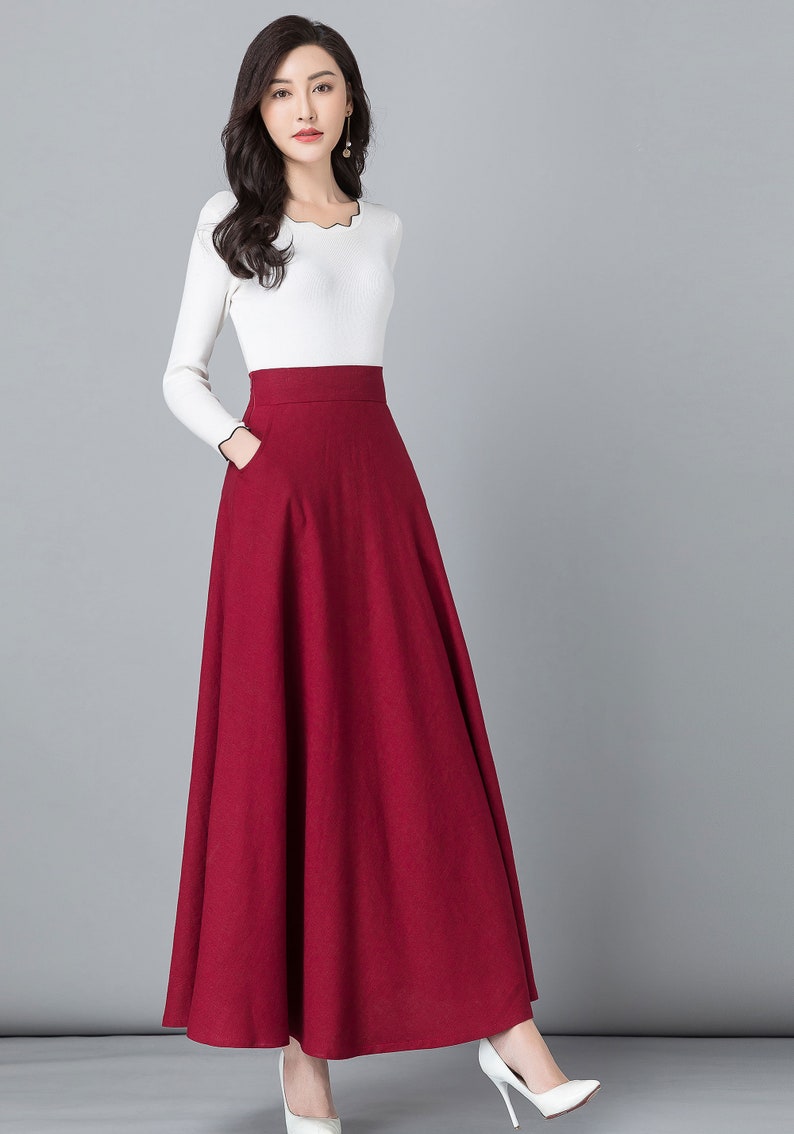 Red maxi skirt, Linen skirt, Maxi cotton Linen skirt, Elastic waist Linen skirt, A line skirt, High waist skirt, Spring skirt 2542 image 3