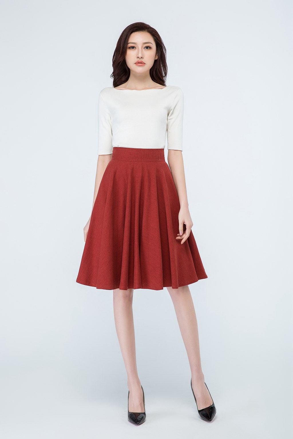 1950s Red Linen Full Circle Skirt High Waisted Skater Skirt - Etsy