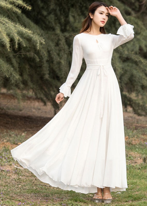 white long sleeves chiffon dress for women 2622 white long sleeves chiffon dress for women 2622