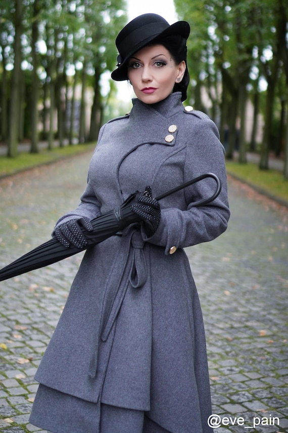 Asymmetrical Princess Wool Coat Victorian Wool Coat Fit and 