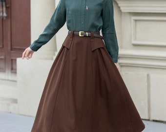 Brown Wool Skirt, Midi Skirt, Womens Wool Skirt, Winter